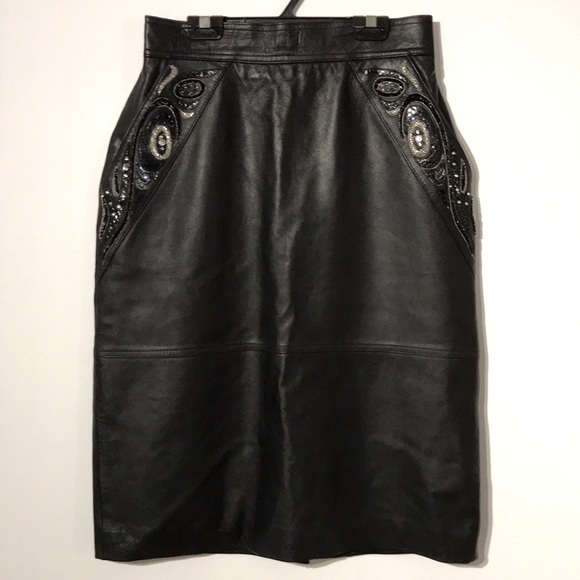 Vintage sequins embellishment leather skirt - Picture 1 of 10
